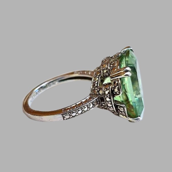 Vintage Green Amethyst Round Cut and White Quartz Sterling Silver Ring 6 - Picture 13 of 16